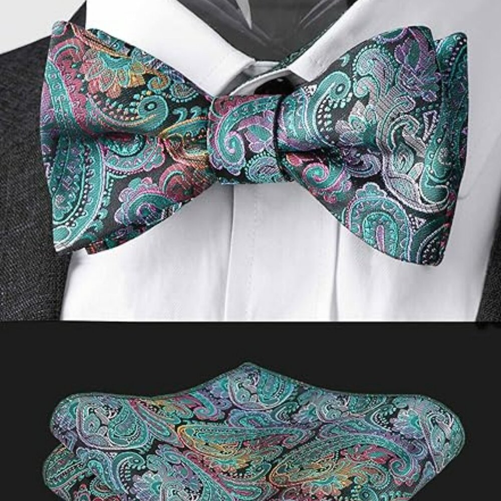 Men's‎ 2 Piece Self Tie Bow Tie and Pocket Square Modern Paisley Stylish Pattern